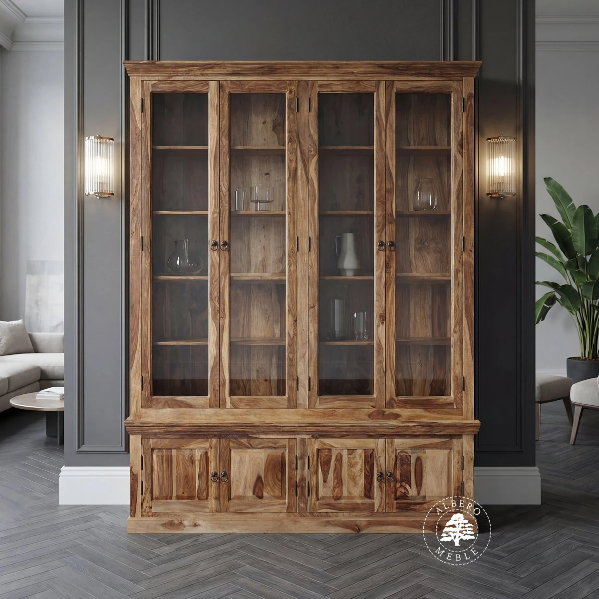 Klasyczna biblioteka z jasnego naturalnego drewna