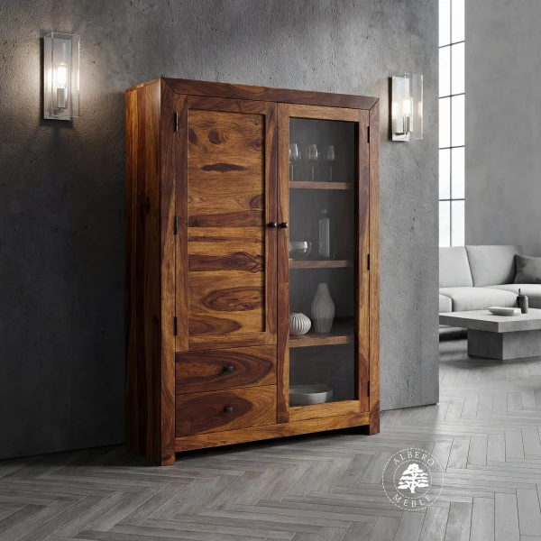 Szeroki kredens Modern Cube wykonany z drewna litego